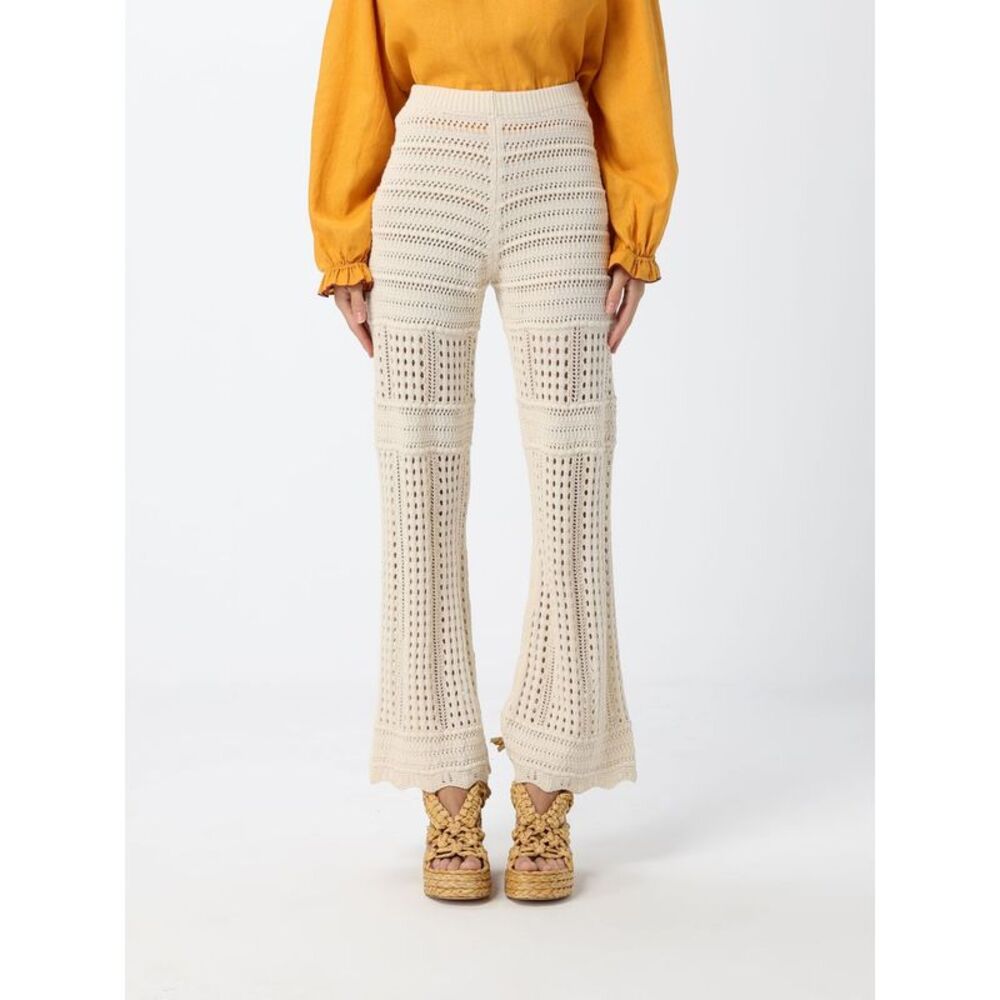 Twinset Women Twinset High-Waisted Flared Crochet Cotton Knit Trousers